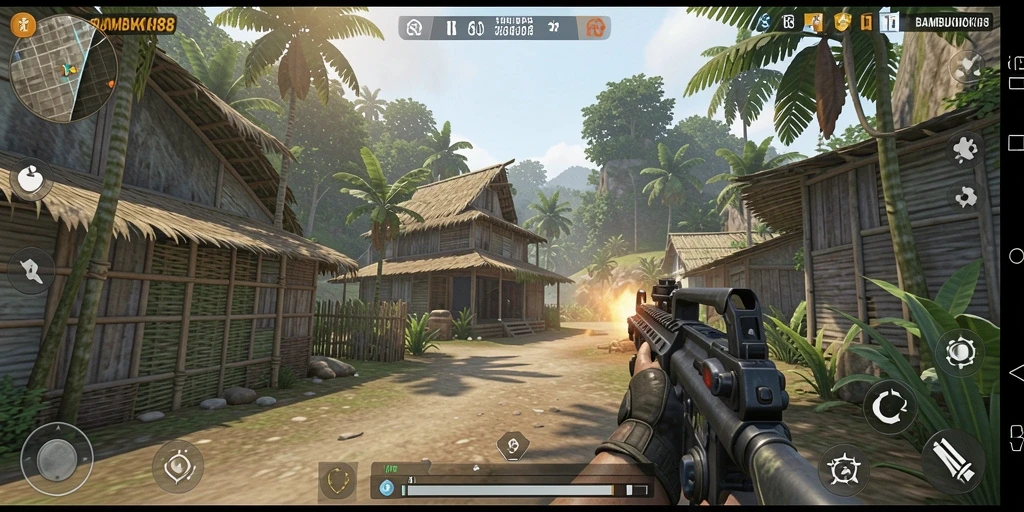 Tampilan intens dari gameplay TPS dalam BAMBUHOKI88 yang seru.