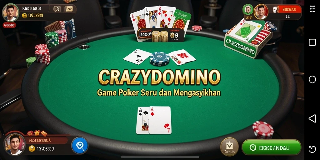 Tampilan screenshot utama CRAZYDOMINO dengan gameplay Poker yang seru.