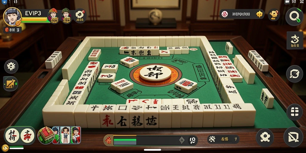 Tampilan gameplay EVIP3 yang menarik dengan ubin Mahjong berwarna-warni.