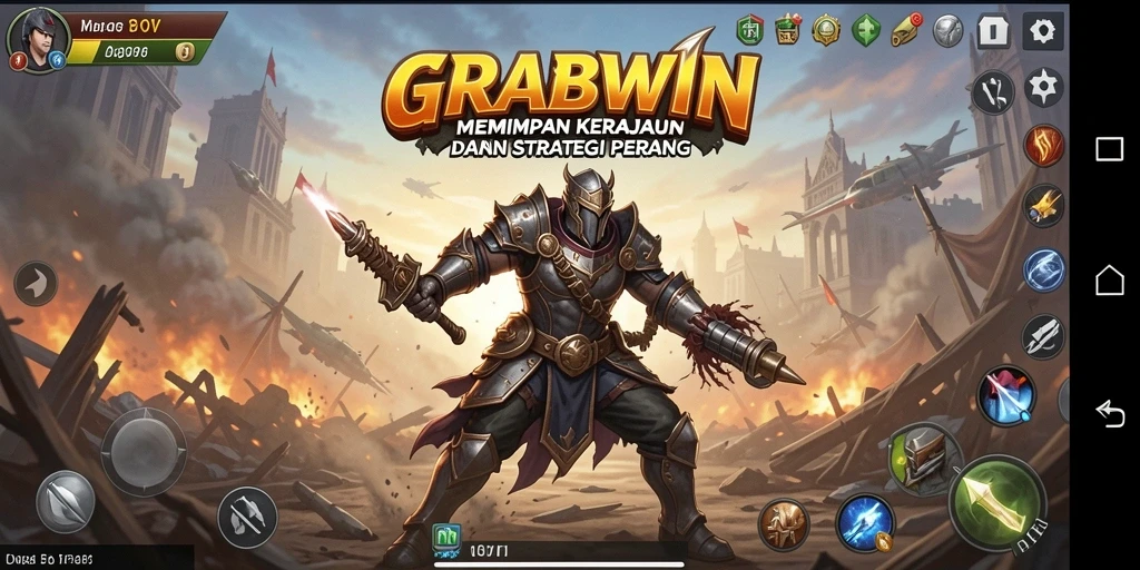 Tangkapan layar gameplay <strong>GRABWIN</strong> menunjukkan strategi membangun kerajaan yang menarik.