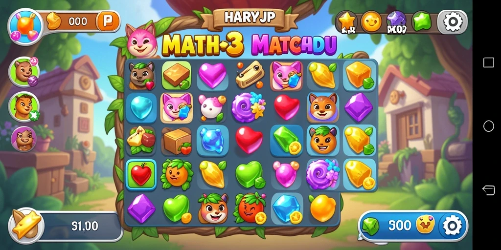 Tampilan gameplay seru di HARAPJP dengan kombinasi item match-3.