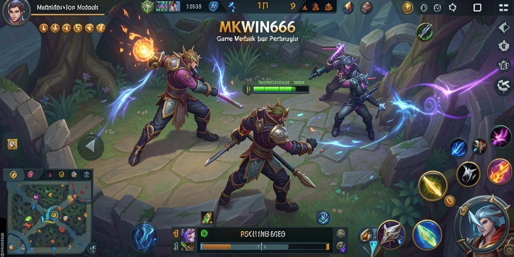 Screenshot gameplay MKWIN666 yang menampilkan pertarungan seru antar hero.