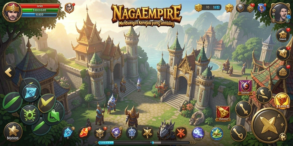 Screenshot gameplay NAGAEMPIRE menunjukkan momen membangun kerajaan yang mendebarkan.