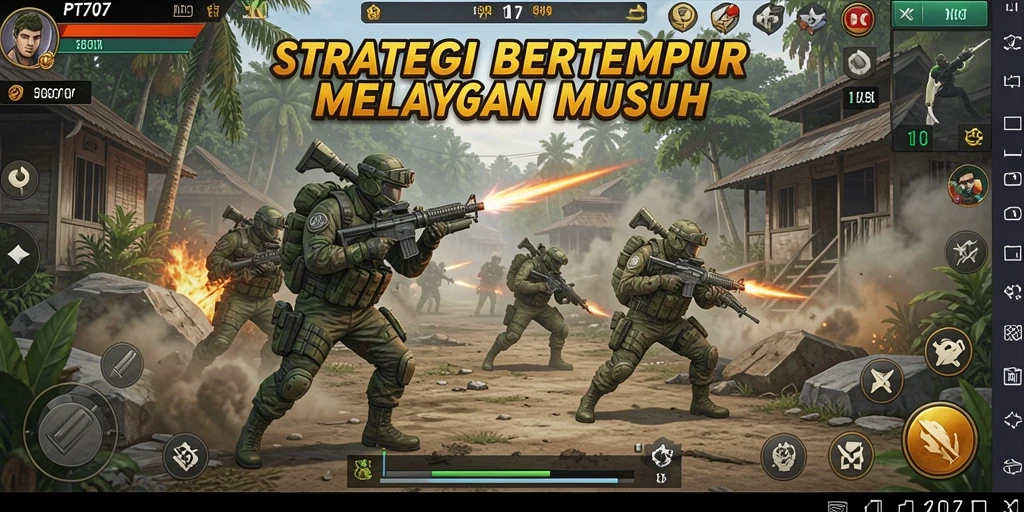 Screenshot PT707 menampilkan aksi pertempuran strategi yang mendebarkan.