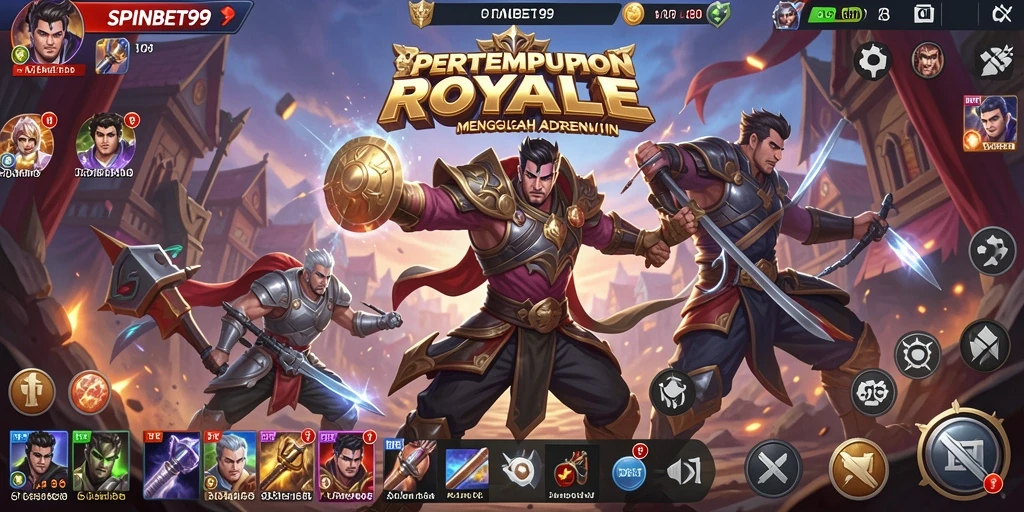Screenshot gameplay SPINBET99 menampilkan aksi pertempuran yang intens di arena.