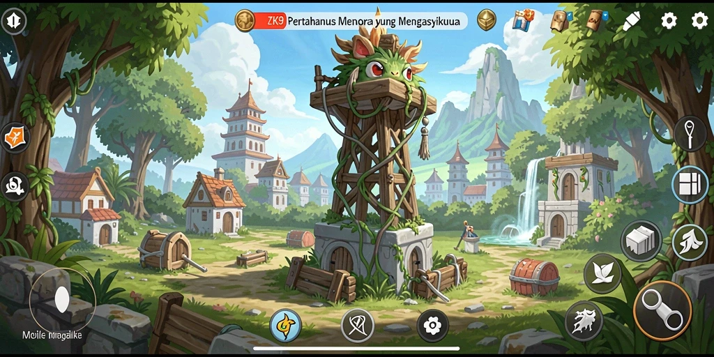 Gameplay ZK9 dengan menara pertahanan yang menantang dan musuh yang beragam.